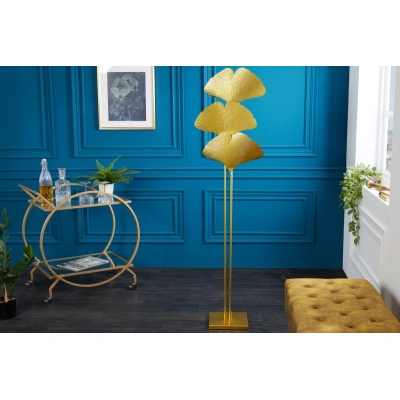 Estila Designová glamour stojací lampa Ginko zlaté barvy z kovu s ozdobnými listy jinanu 160cm
