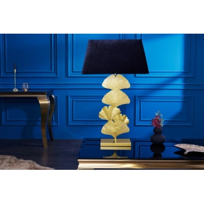 Estila Glamour designová stolní lampa Ginko se zlatou kovovou ozdobnou podstavou a černým stínítkem 78cm
