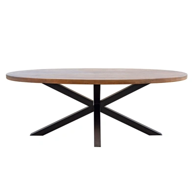 Estila Industriální oválný jídelní stůl Delia z akáciového dřeva hnědé barvy as černýma zkříženýma nohama z kovu 210cm
