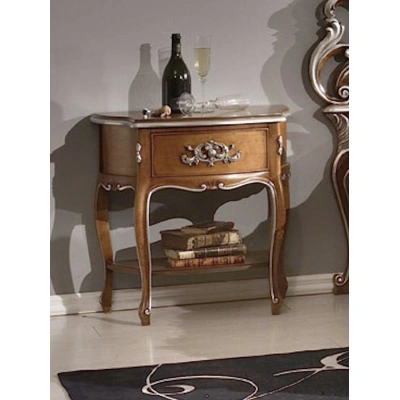 Estila Rustikální masivní noční stolek Belladonna s vyřezávanými nožičkami a praktickou zásuvkou 69cm
