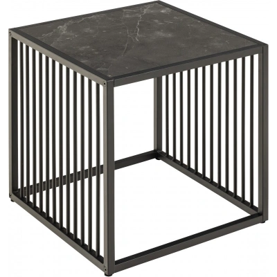 Estila Industriální designový příruční stolek Industria Marbleux s černou kovovou konstrukcí a mramorovou deskou 40cm