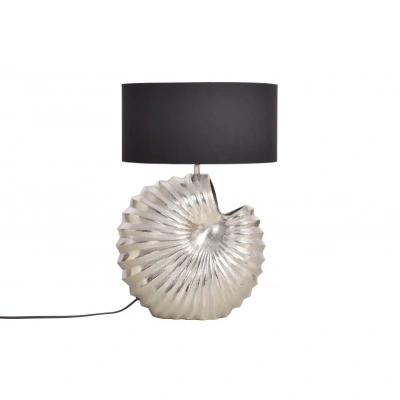 Estila Art deco designová stolní lampa Alexa se stříbrnou podstavou a kulatým černým stínítkem 63cm