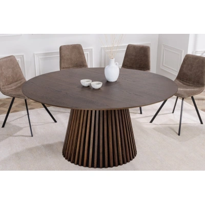 Estila Moderní jídelní stůl Davidson ze dřeva kulatý tmavě hnědý dub 120cm