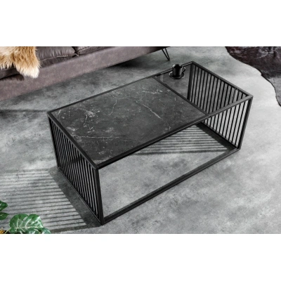 Estila Industriální konferenční stolek Westford z kovu černé barvy s mramorovou deskou 100cm