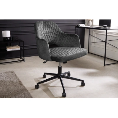 Estila Moderní designová kancelářská židle Pedro s šedým sametovým potahem na kolečkách 82 cm