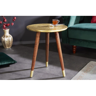 Estila Luxusní orientální příruční stolek Alcasar kulatý s ručním kováním starozlatý 50cm