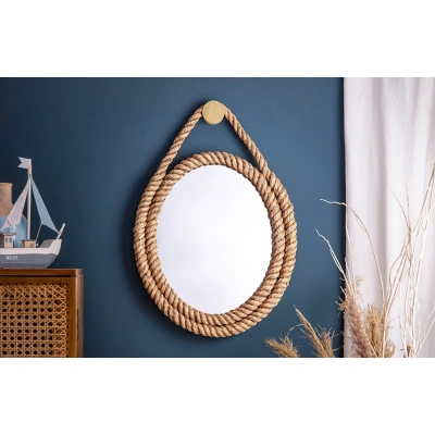Estila Koloniální závěsné zrcadlo Marinero s rámem z provazu kulaté 62 cm