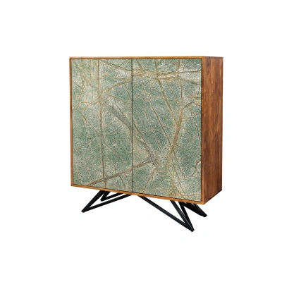 Estila Moderní art deco příborník Elentia z akáciového dřeva s mramorovým designem v zelené barvě s kovovými nožičkami 120 cm