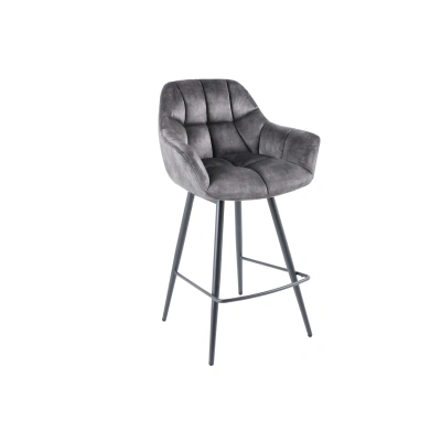 Estila Designová industriální otočná barová židle Mariposa s prošívaným sametovým potahem a kovovými nožičkami šedá 106 cm