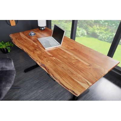 Estila Industriální výškově nastavitelný psací stůl Mammut s vrchní deskou z akáciového dřeva medová hnědá 160 cm