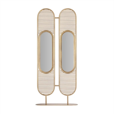 Estila Luxusní glamour designový paravan Koloa z kovové konstrukce zlaté barvy se dvěma zabudovanými zrcadly 220cm