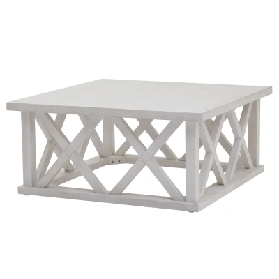 Estila Luxusní čtvercový konferenční stolek Laticia Blanca v bílé barvě s dekorovanou konstrukcí ve venkovském stylu 100 cm