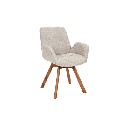 Estila Designová moderní otočná židle Gothenborg se světlým béžový buklé čalouněním as opěrkami na ruce 61 cm