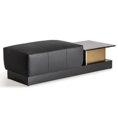 Estila Luxusní moderní příruční stolek s taburetkou Concepto na dřevěném podstavci s mramorovou vrchní deskou černá 156 cm