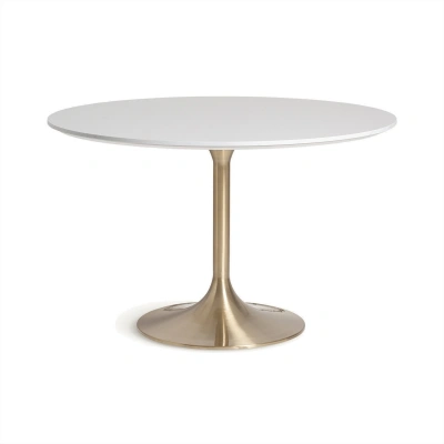 Estila Produkt A8031Luxusní kulatý jídelní stůl Brilon s vrchní deskou s designem bílého mramoru a nohou ve zlaté barvě 120 cm