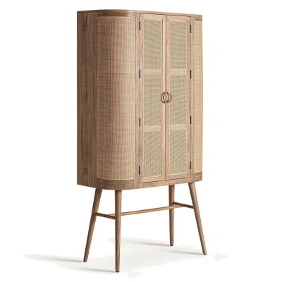 Estila Luxusní světlá hnědá skříň Vimbio v retro stylu z mangového dřeva s proutěným výpletem na dvířkách 180 cm