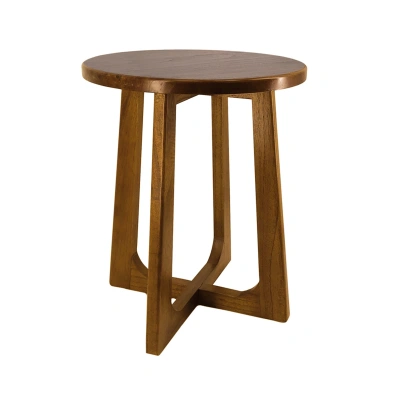 Estila Masivní kulatý příruční stolek Norse v přírodní teplé hnědé barvě z mindi dřeva
