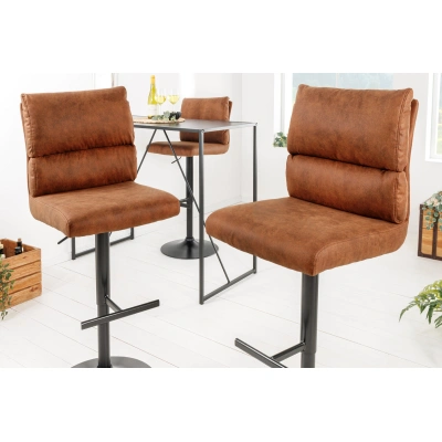 Estila Designová barová židle Kelsy v industriálním stylu v teplé hnědé barvě se sametovým potahem 100-121 cm