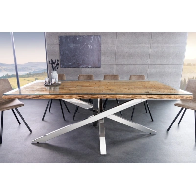 Estila Luxusní industriální obdélníkový jídelní stůl Barracuda z teakového hnědého dřeva s chromovanými nožičkami 220 cm