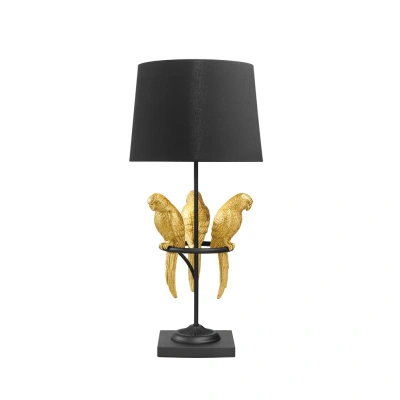 Estila Designová černá art deco stolní lampa Macaw se třemi figurami papoušků ve zlaté barvě 75 cm