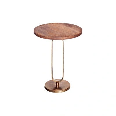 Estila Art deco kulatý měděný příruční stolek Zendy s dřevěnou deskou v glamour nádechu 60 cm