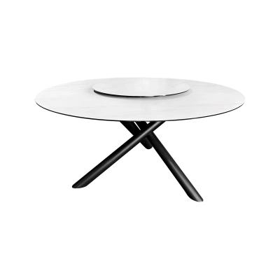 Estila Designový kulatý jídelní stůl Siam s bílou mramorovou vrchní deskou s otočným talířem ve středu 150 cm