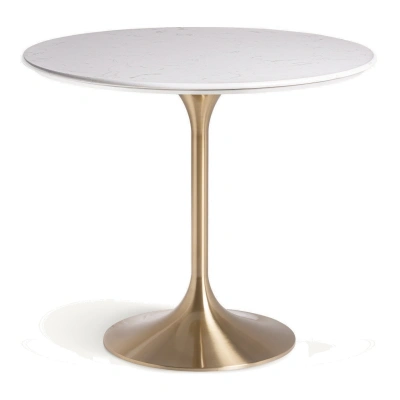 Estila Luxusní art deco kulatý jídelní stůl Rebecca s bílou mramorovou deskou a nohou ve zlaté barvě 90 cm