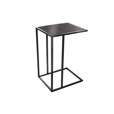 Estila Industriální černý příruční stolek Industria Marble s vrchní deskou s mramorovým designem v antracitovém odstínu 63 cm