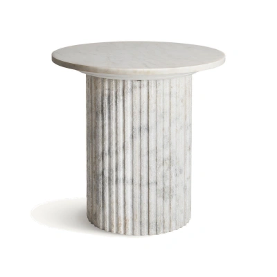 Estila Luxusní kulatý mramorový bílý příruční stolek Demetrios s designem antického sloupu 55 cm