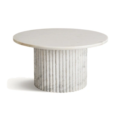 Estila Luxusní mramorový bílý kulatý konferenční stolek Demetrios s antickým žebrovaným designem nohy 80 cm