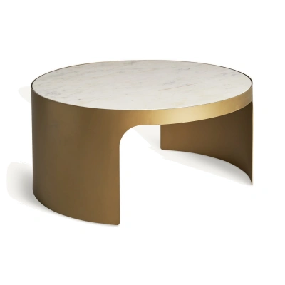 Estila Luxusní art deco kulatý konferenční stolek Moneo s bílou mramorovou deskou a zlatou podstavou 80 cm