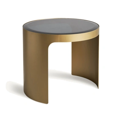 Estila Luxusní glamour příruční stolek Moneo s vrchní deskou z černého skla a designovou zlatou podstavou 55 cm