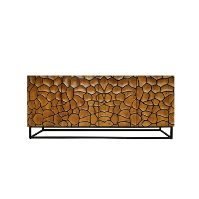 Estila Designový masivní čtyřdveřový příborník Timanfaya s mozaikovým zdobením z mangového dřeva v medové hnědé barvě 177 cm