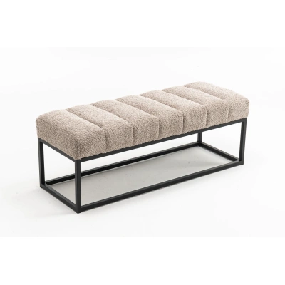 Estila Designová retro čalouněná lavice Taxil se světlým šedo béžovým potahem z buklé látky 110 cm