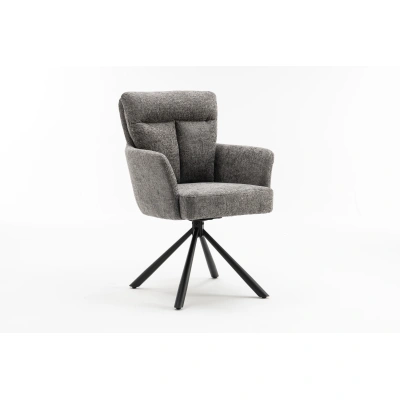 Estila Designová retro otočná židle Dover s šedým čalouněním a opěrkami na ruce 92 cm