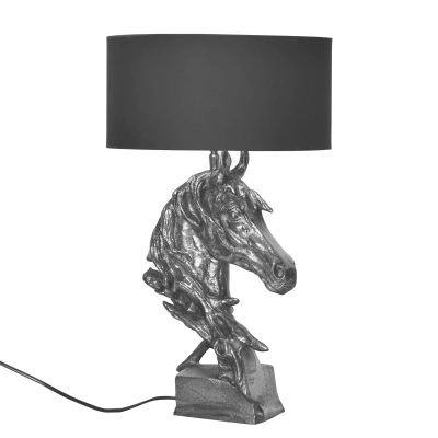Estila Designová vintage stolní lampa Suomin se stříbrnou podstavou ve tvaru koňské hlavy 60 cm