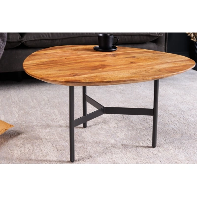 Estila Designový masivní konferenční stolek Dalbergio s trojúhelníkovou vrchní deskou ze sheeshamového dřeva 42 cm