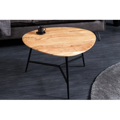 Estila Designový masivní trojúhelníkový konferenční stolek Dalbergio s deskou z akáciového dřeva světle hnědá 70 cm