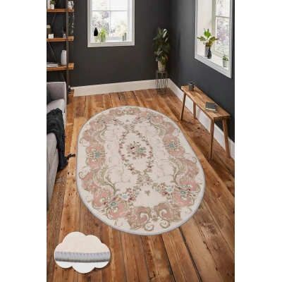 Oválný koberec (60 x 100) HMNT916 Staro-růžový Rokoko vzor
