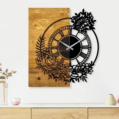 Nástěnné hodiny KVĚTY kov dřevo 58 cm